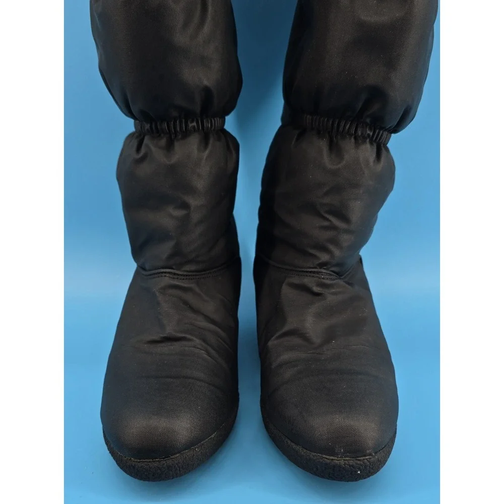 Vtg Y2K Town Country Winter Boots Sz 7.5 Black‎ Puffer Wedge Pull On Faux Fur